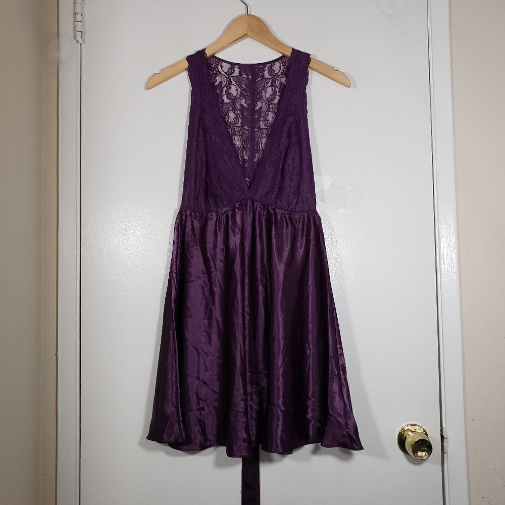 Sexy Purple Lace Satin Chemise Dress Size XL